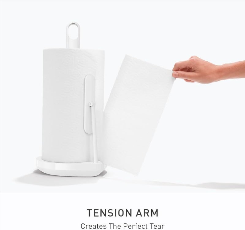 Simple Human Tension Arm Standing Paper Towel Holder, Heavy-Duty, Easy One-Handed Tear, Kitchen Countertop, White Stainless Steel - Image 3